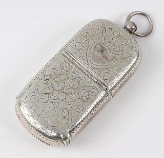 A Victorian silver engraved sovereign case/vesta Birmingham 1896, 8cm, 46 grams gross 