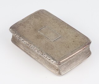 A William IV rectangular silver engine turned snuff box with vacant cartouche, rubbed date letter, 7.5cm, maker Joseph Wilmore 