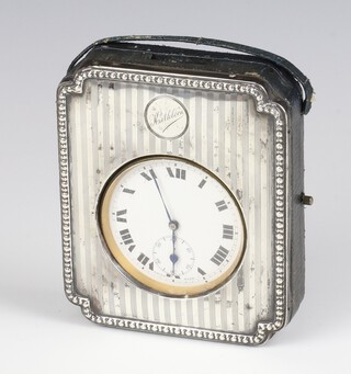 A silver watch case with engine turned decoration and engraved name enclosing a Goliath pocket watch Birmingham 1913, 11cm 