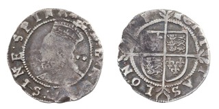 United Kingdom, Elizabeth I, 1558-1599, silver Half Groat, 17mm, 1.0g. Obv: Crowned bust, left / Rev: Quartered shield of arms over cross fourche. S.2552, F. 	