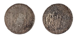 Mexico (Spanish Colonial), Philip V, 1740 silver Eight Reals, 38mm, 23.1g. Shipwreck treasure from "Hollandia" Obv:  Crowned coat of arms / Rev: Crowned hemispheres between crowned pillars. KM# 103, EF. (With certificate of origin)