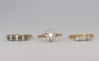 Three 9ct yellow gold gem set rings, sizes L 1/2, M 1/2 and Q, 5.5 grams 