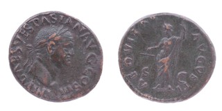 Roman Empire, Vespasian, Rome, 71 AD, copper As, 28mm, Obv: Laureate bust, right / Rev: AEQVITAS AVGVSTI, Equity, standing left, holding scales and sceptre. S.2356, VF. 