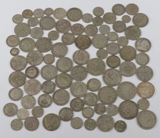 A quantity of pre 1947 UK coinage all George V including sixpences, shillings, florins, half crowns (3 Victorian 2 shillings) , 602 grams 