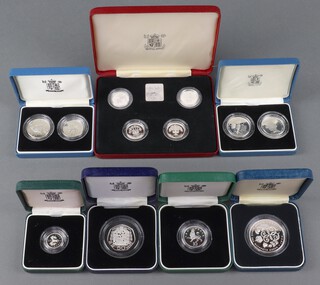 A 1990 silver proof commemorative crown, 4 ditto one pound coins, 2 cased old and new ten pence coins, a five pence coin, ten pence coin, fifty pence coin and 2 two pound coins, 147.8 grams