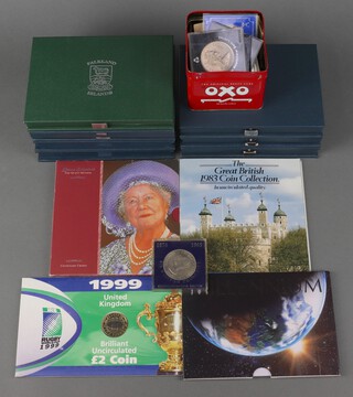 A collection of United Kingdom proof coin collections 1984 (x2), 1985, 1987, 1990, 1991 and a Falkland Islands 1987 proof base metal set and other minor crowns and coins 