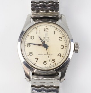 A gentleman's steel cased Tudor Oyster Royal wristwatch, the 30mm case numbered 7903/73695, on a later steel bracelet 