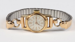 A lady's 18ct yellow gold MuDu wristwatch with 13mm case, on a gilt bracelet 