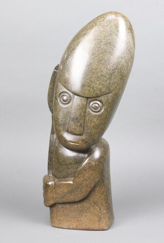 Edward Chiwawa, (1935-2022) Zimbabwe School, a black serpentine sculpture, a head and shoulders bust, signed Chiwawa E, 50cm h 