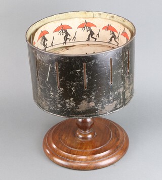 A Victorian Zoetrope "Wheel of Life" with 5 paper reel animation inserts - Addy at Donnybrook no.10, The Little Umbrella Man no.4, Steeple Chase no.15, The Gymnast no.2, The Red Legged Ogre and His Dancing Poodle no.24 