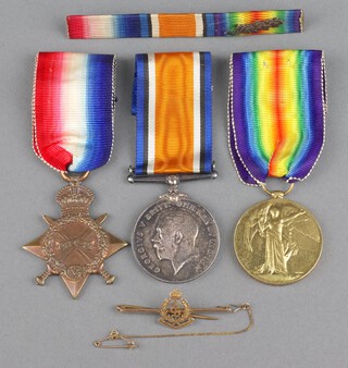 A group of 3 medals to 10693 Private S G Evans, Royal Army Medical Corps, comprising 1914-15 Star, British War medal and Victory medal together with a 9ct Royal Army Medical sweetheart brooch 