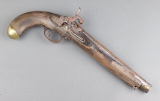 A 19th Century Anglo Indian? flintlock pistol with 24cm steel blade, walnut grip and ram rod 