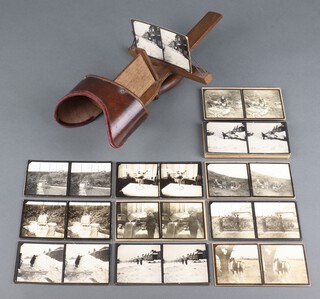 A stereoscopic viewer with 16 amateur slides including the 1946 winter and 2 glass slides 