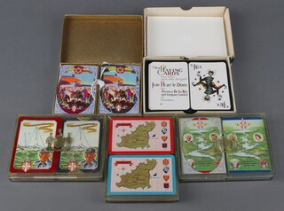 Three Worshipful Company of Playing Card Makers double sets of cards, a 1956 Royal Visit to Nigeria (one pack open), 1957 State Opening of The St Lawrence Seaway (one pack open), 1967 Sir Frances Chichester Solo Circumnavigation and an unopened double pack of De La Rue cards decorated The Isle of Jersey and a De La Rue set of Jean Picart Le Doux cards for De La Rue boxed 