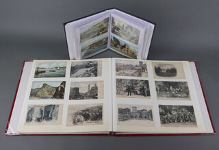 An album of approx. 120 19th Century and later black and white and coloured postcards of Continental and English resort scenes together with a ditto blue album of approx. 102 postcards 