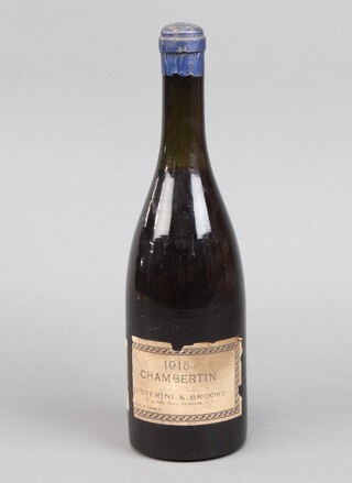 A bottle of 1915 Chambertin red wine, retailed by Justerini & Brooks 