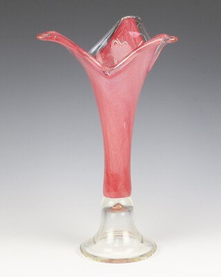 A Murano pink glass vase with flared rim 40cm 