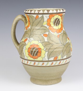 A Crown Ducal Charlotte Rhead baluster jug decorated with a band of flowers, printed marks and numbered 4318, signed, 24cm 