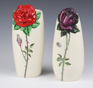 A Beswick vase decorated with a rose 1658 24cm, a ditto decorated with a red rose 1663 25cm 