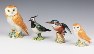 A Beswick figure of an owl 1046 18cm, a ditto of a lapwing 2416 13cm, a Kingfisher 2371 4cm and an owl 11cm 