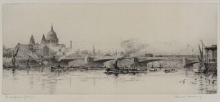 Frank Harding, British, etching of Blackfriars Bridge, signed in pencil 17cm x 36cm 