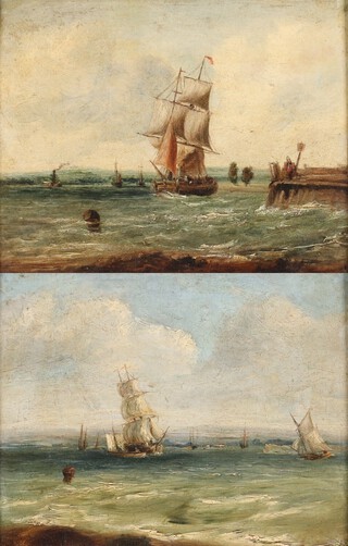 A 19th Century pair of oils on board, unsigned, maritime studies, inscribed on verso Preston Smith, 19cm x 25cm  