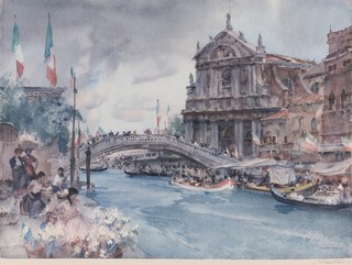 **Sir William Russell Flint (British, 1890-1969) lithograph signed in pencil, "The Rialto Bridge"  retailed by Frost and Reid Ltd. 1965, 47cm x 61cm ** Please note: Artist's Resale Rights may be payable on this lot