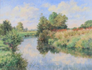 Michael J Cruickshank, British born 1957, acrylic signed, "Still reflections on the Ouse" 42cm x 56cm 