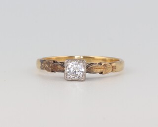 A yellow gold, testing as 18ct, single stone diamond ring approx. 0.25ct,  size N 1/2, 2.7 grams