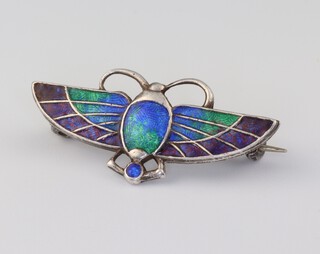 An Edwardian silver and enamelled Arabesque brooch by Charles Horner, rubbed date letters 30mm 