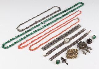 An Art Deco paste 2 colour bracelet (a/f) and minor Victorian and other costume jewellery 