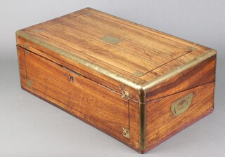 A Victorian brass banded mahogany writing slope with hinged lid and counter sunk handles, 18cm h x 48cm w x 27cm d 