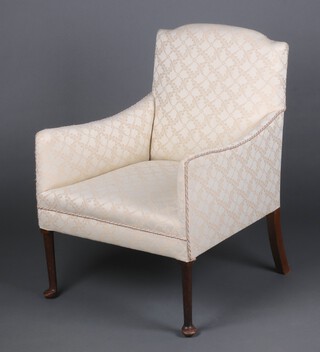 A Georgian style library chair upholstered in white material, raised on club supports 85cm h x 62cm w x 62cm d (seat 38cm x 40cm) 