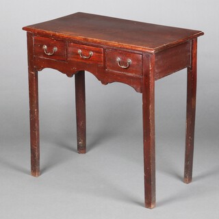 A 19th Century rectangular mahogany side table fitted 3 short drawers, raised on square tapered supports 72cm h x 74cm w x 41cm d 