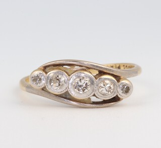 An 18ct yellow gold 5 stone diamond ring, approx. 0.1ct, size Q, 3.3 grams