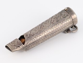 A silver whistle/cheroot holder case, Birmingham 1904 