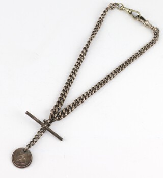 A silver Albert with coin fobs, 44 grams 