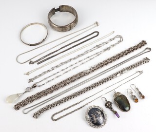 An engraved silver bangle and other items of vintage costume jewellery, gross weight 200 grams  