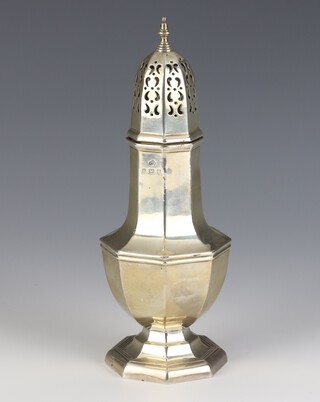 A silver octagonal sugar shaker Birmingham 1910, 21cm, 172 grams 