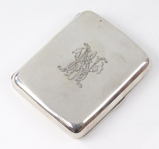 A silver cigarette case with engraved monogram Birmingham 1913, 98 grams gross 