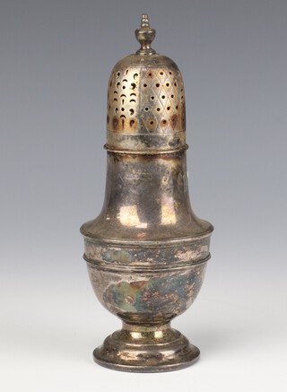 A Victorian silver sugar shaker Sheffield 1899, 19cm, 280 grams weighted base