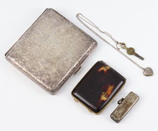 A Sterling silver engraved cigarette case 122 grams gross and minor items 