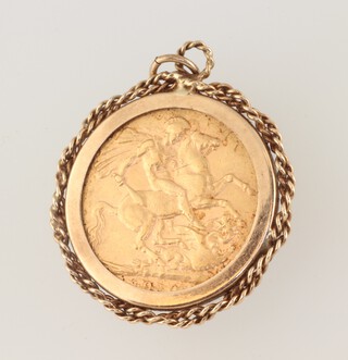 A sovereign 1910, in a 9ct yellow gold, 1.6 gram pendant mount 