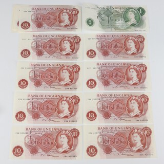 Six consecutive ten shilling notes, 4 consecutive ten shilling notes, 9 others and a one pound note 