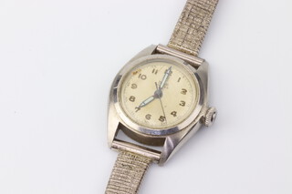 A lady's 1930's steel cased Tudor wristwatch the case numbered 36286/815, 25mm, with Rolex Oyster winder on a later steel bracelet (not working) 