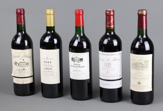 Five bottles of Bordeaux red wine to include Chateau Fontcaille 2003, Chateau Ribeyrolles 2003, Chateau Moulin de Mallet, Chateau La Tilleraie 2008 and a Laithwaite Pere et Fils Cotes de Castillon 2007