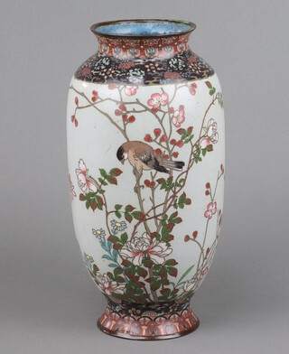 A Japanese turquoise and floral patterned cloisonne enamelled vase decorated a bird 31cm h x 12cm 