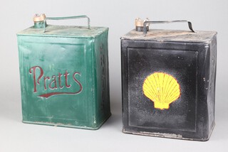 A Pratts Motor Spirit petrol can, the base marked Valor 826 (repainted, minor dents) together with a Shell ditto 1432 (repainted)