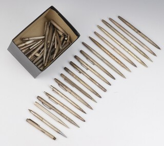 A collection of Sterling silver and silver propelling pencils and parts, gross weight 766 grams 