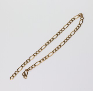 A 9ct yellow gold figaro necklace, 24cm, 4.6 grams (chain a/f)